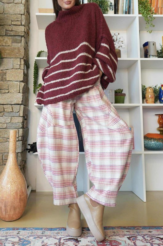 Big Softie Stripe Funnel Grunge Knit Burgundy -